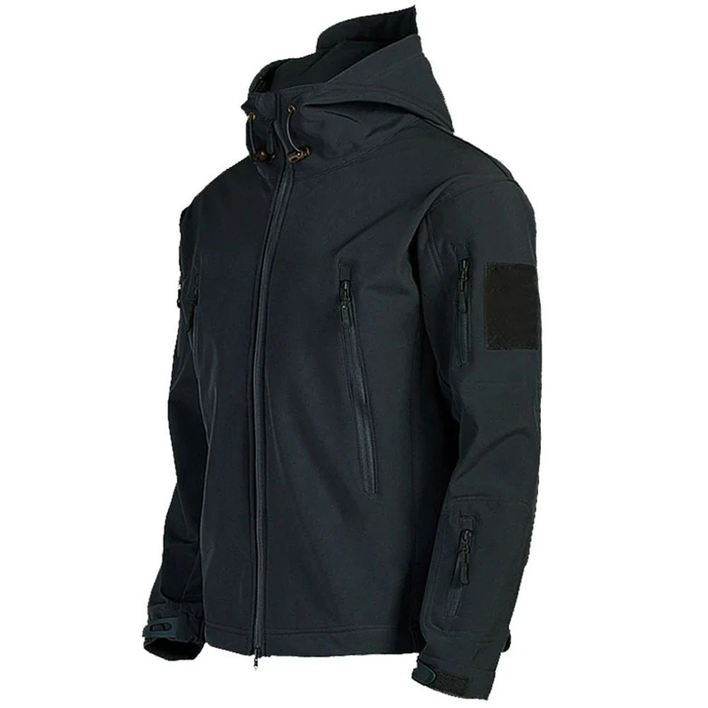Military Shark Skin Soft Shell Jacket for Men - Tactical Windproof Waterproof Hooded Army Combat Bomber Coat