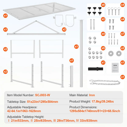 VEVOR Adjustable Goat & Sheep Milking Stand — 51x23 in Metal Livestock Shearing & Milking Platform, 21"-33" Height, White