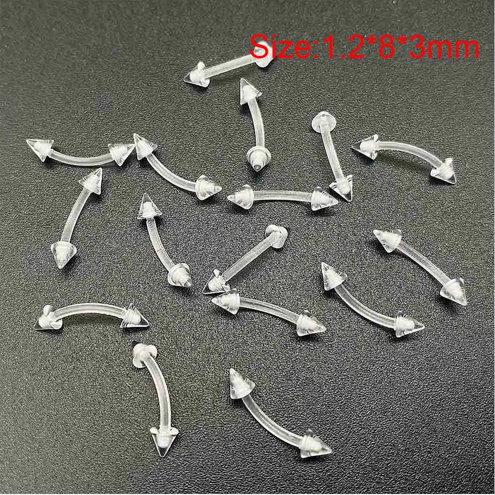 10/60PCS Clear Acrylic Body Jewelry – Transparent Lip, Ear, Nose, Tongue, Eyebrow & Belly Rings