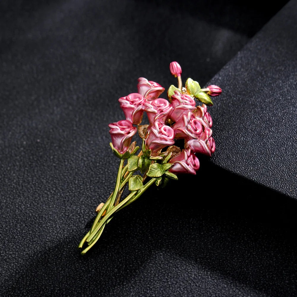Luxury Tulip Flower Brooch Pin with White Stone – Elegant Rose Floral Jewelry for Women (2023 Design)
