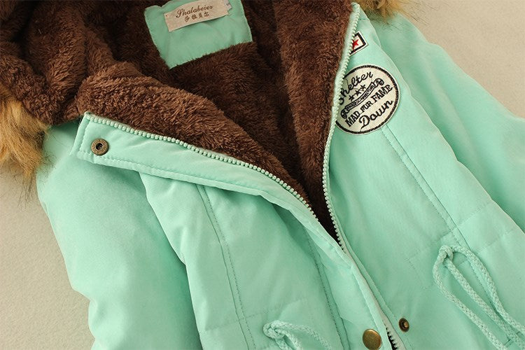 2024 Women's Winter Cotton Jacket – Slim Fit Hooded Parka, Embroidered Padded Warm Casual Overcoat