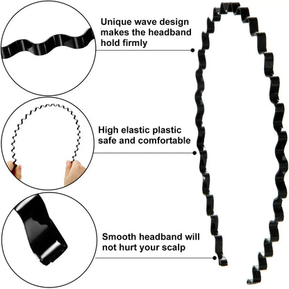 5mm Width Metal Iron Headband - Unisex Black Wave Hair Head Hoop Band - Fashion Sport Hairband Accessories