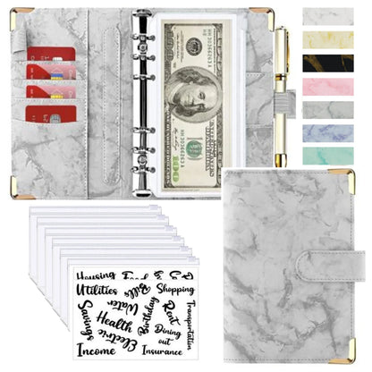 A6 Money Saving Organizer – PU Leather Budget Binder with Marble Notebook, 2023 Budget Planner, Envelope Office & School Supplies