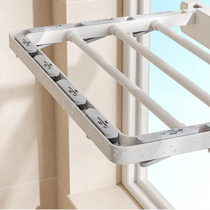 Wall-Mounted Folding Drying Rack with Windproof Sock Clips – Space-Saving Clothing Hanger for Household Laundry