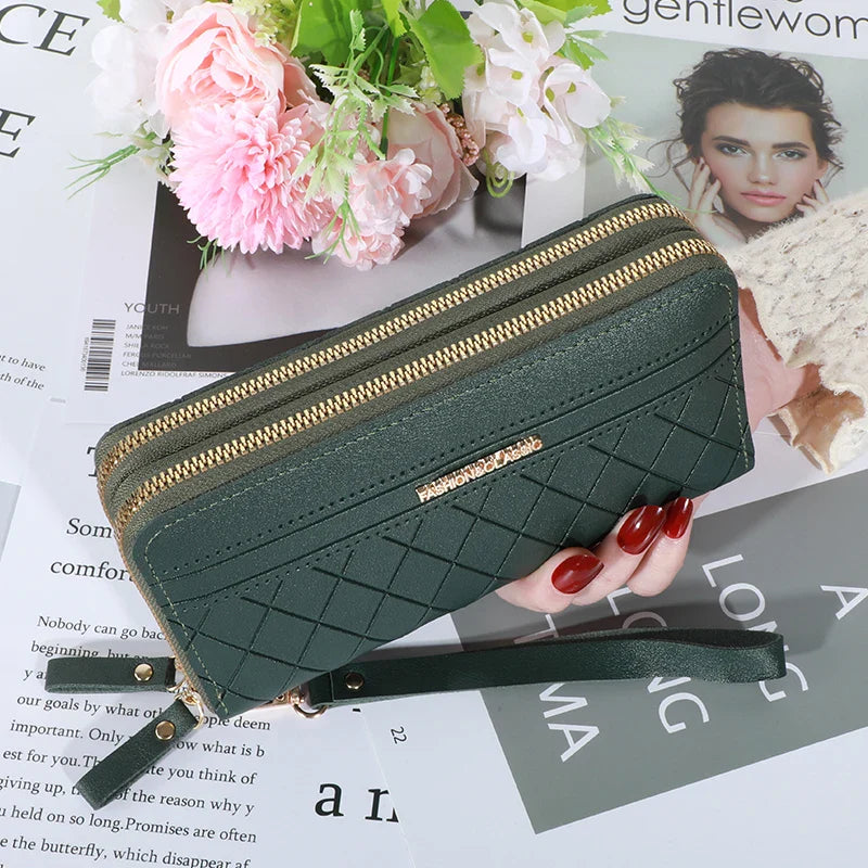 Long Women’s PU Leather Wallet – Double Zipper Tassel Clutch with Coin Purse & Card Holder