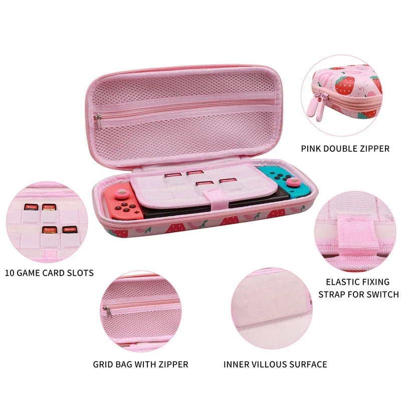 Stylish Pink Portable EVA Storage Bag for Nintendo Switch/OLED: Console Case Pouch for NS Switch OLED Controller - Game Accessories Organizer
