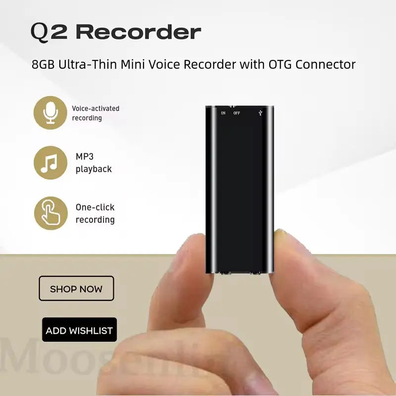 8GB/16GB Ultra-Slim Mini Voice Recorder, Professional Voice Activated Digital Recorder with Noise Reduction & MP3 Player Function