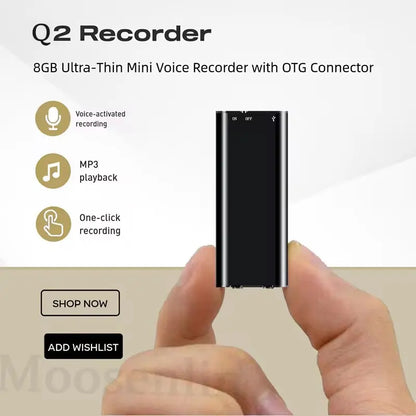 8GB/16GB Ultra-Slim Mini Voice Recorder, Professional Voice Activated Digital Recorder with Noise Reduction & MP3 Player Function