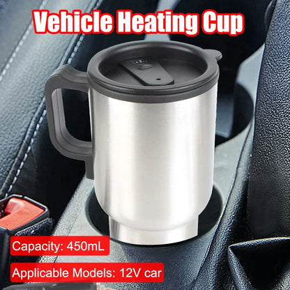 12V Electric Heating Car Kettle - 450ml Stainless Steel Thermal Mug for Water, Coffee, Milk - Travel & Camping