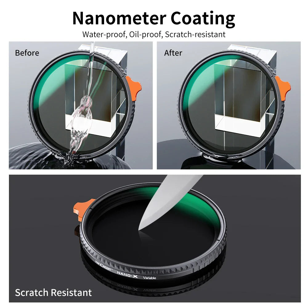 K&F Concept Variable ND Filter ND2–ND400 | HD Adjustable Neutral Density Lens Filter, 49mm–82mm