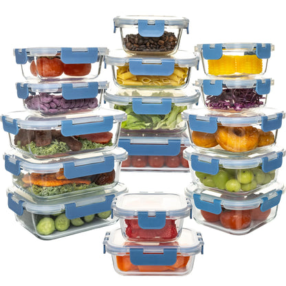 16-Piece Glass Food Storage Container Set — Leakproof, Airtight, BPA-Free, Microwave & Oven Safe, Stackable Kitchen Organizer