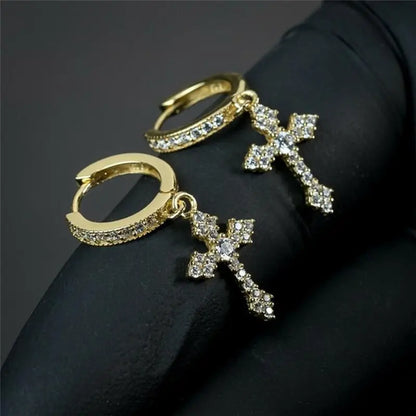 Classic Cross Crystal Earrings - Replaceable White Point-Drill Hip-Hop Party Jewelry for Women & Men