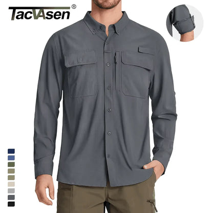 TACVASEN Men's UPF 50+ Sun Protection Fishing Shirt – Quick-Dry Long Sleeve Mesh Hiking & Work Shirt