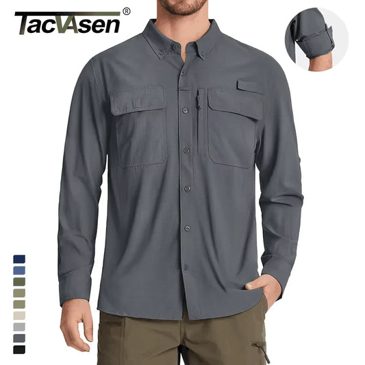 TACVASEN Men's UPF 50+ Sun Protection Fishing Shirt – Quick-Dry Long Sleeve Mesh Hiking & Work Shirt