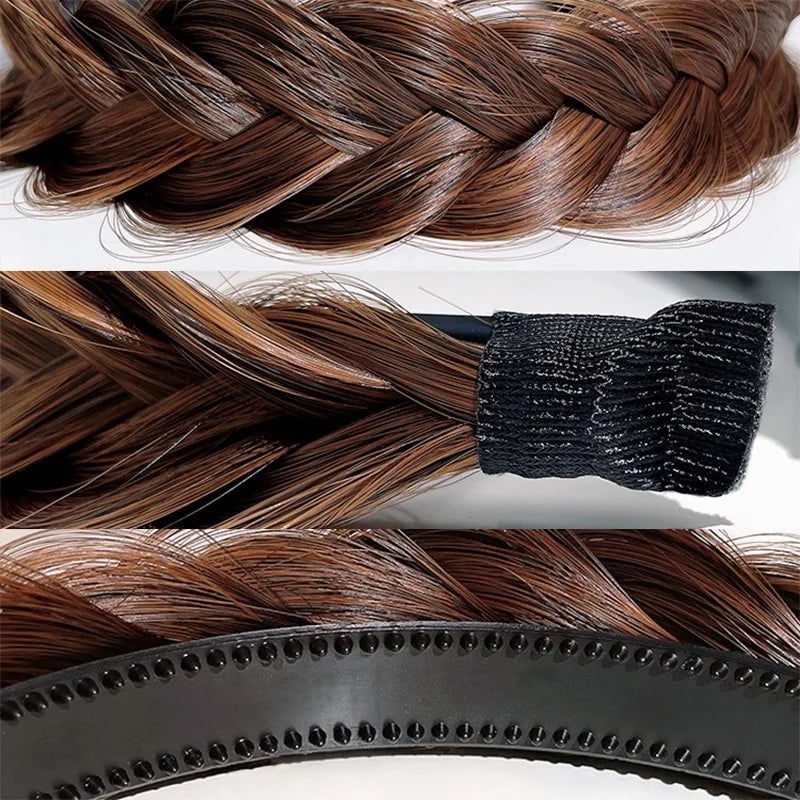 Bohemian Twist Braided Wig Headband - Fashionable Synthetic Hair Accessory for Women, Perfect Stretchable Hairband for Parties