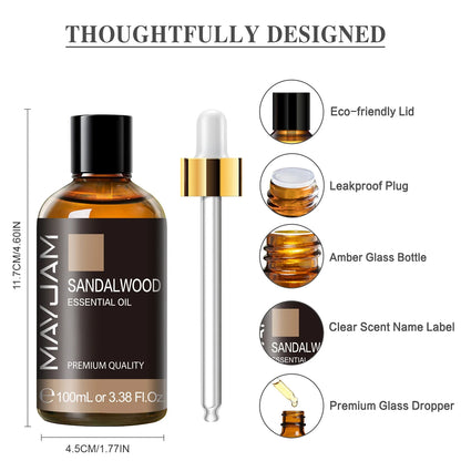 MAYJAM 100ml Essential Oil with Dropper - Sandalwood, Lavender, Eucalyptus & Vanilla for Humidifiers & Candles