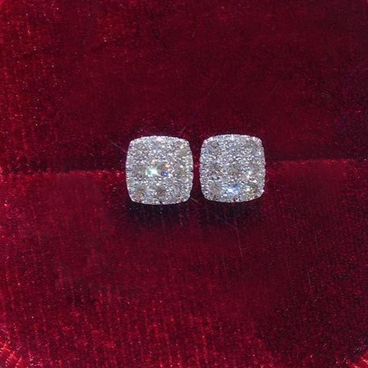 Huitan Square CZ Stud Earrings for Women – Simple Shiny Inlaid Crystal Ear Piercing Jewelry for Teens & Statement Fashion Accessories