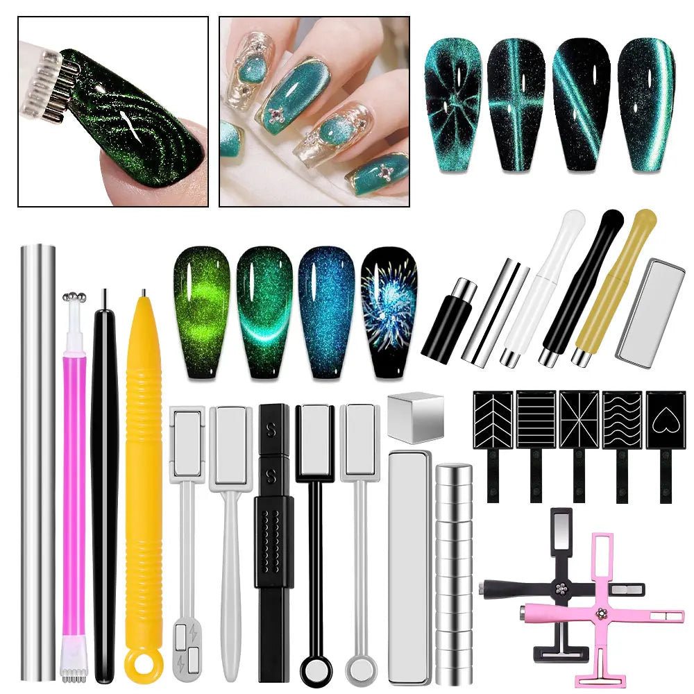 Magnetic Nail Art Wand Set - 3D Cat Eye Gel Polish Magnet Pen for UV Gel Manicure Designs