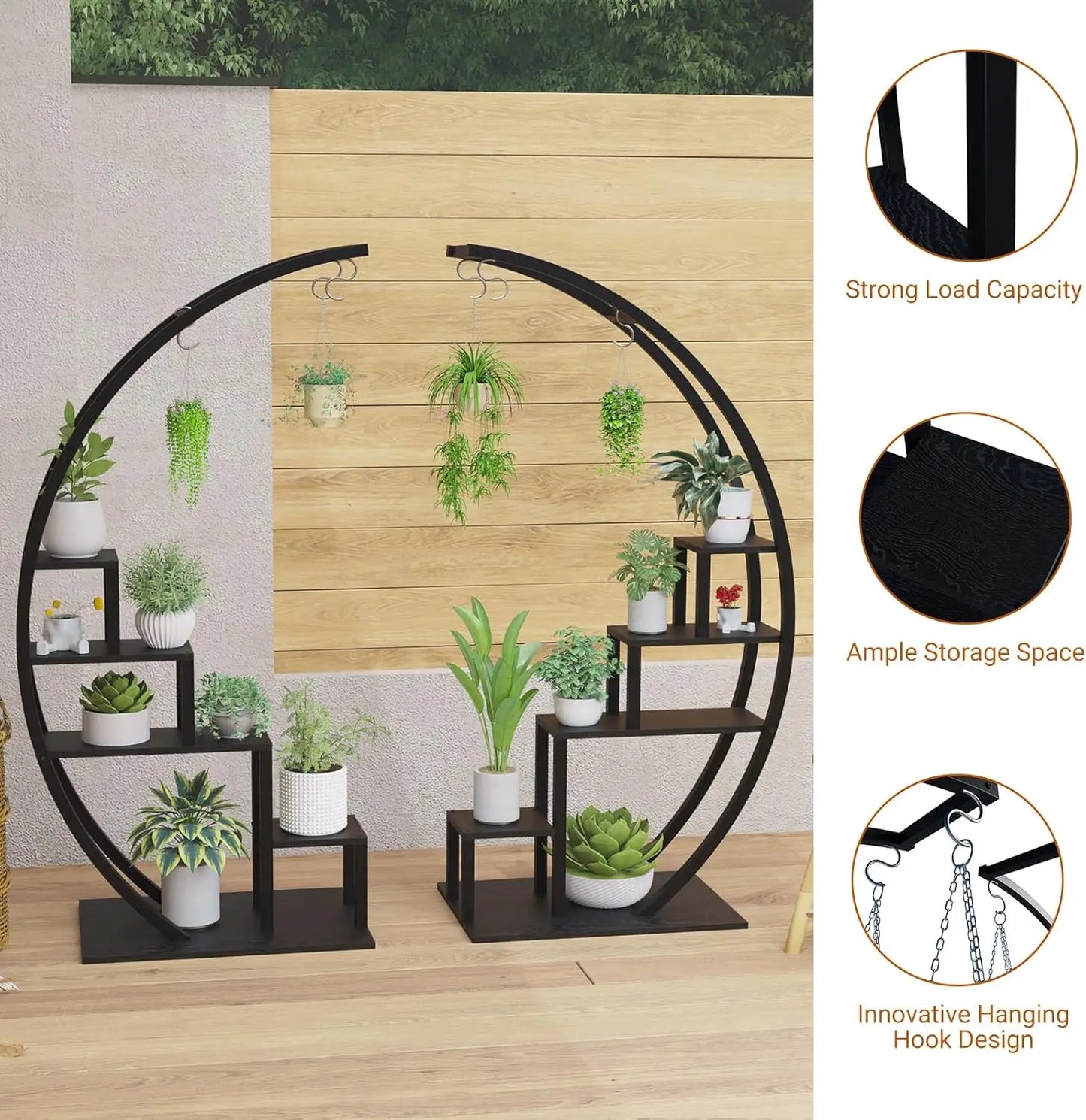 2PCS 5-Tier Metal Plant Stand - Half Moon Indoor & Outdoor Flower Shelf Rack for Home, Patio & Lawn