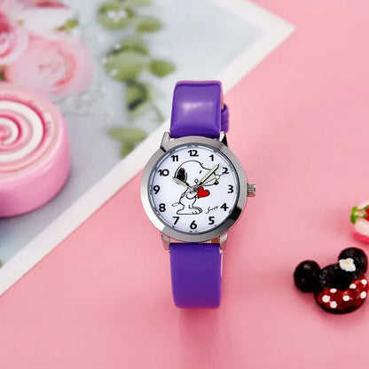 Cute Snoopy Kids Quartz Watch — Kawaii Anime Wristwatch with Colorful Luminous Hands, Fashionable Gift for Boys