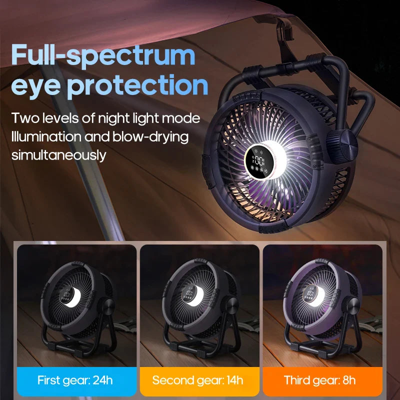 New 6-in-1 Multifunctional Desktop & Camping Fan — 20000mAh Outdoor Air Circulator with 4-Speed Wireless Tent & Ceiling Fan