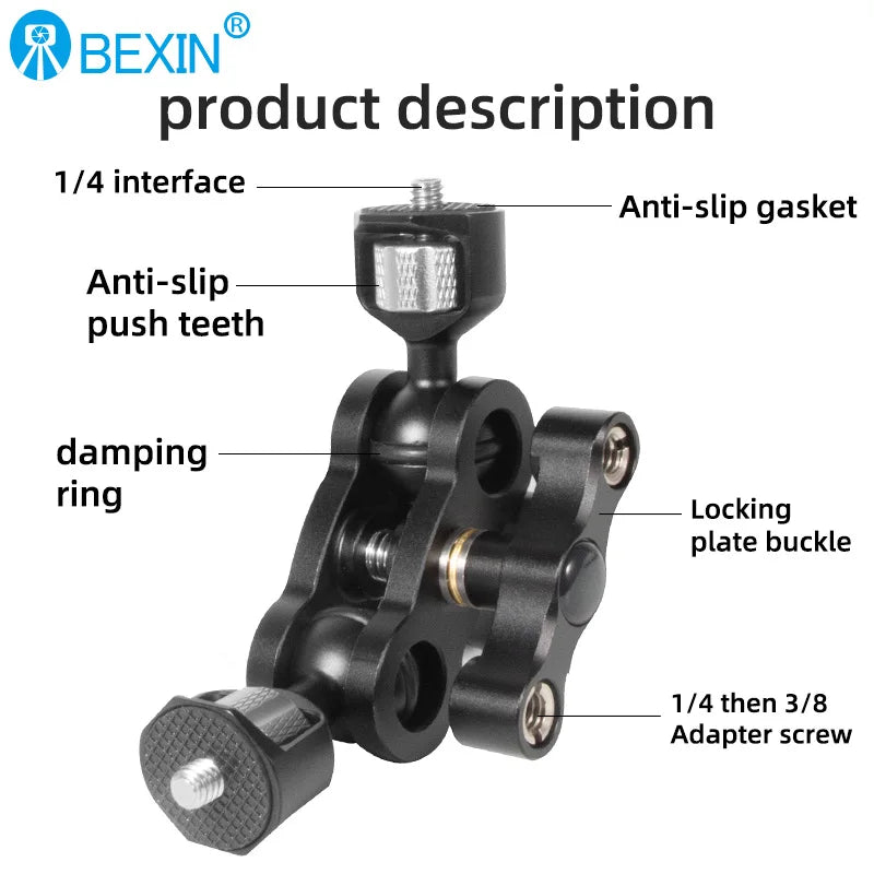BEXIN TM-5 Articulating Magic Arm with Dual Ball Head, 1/4" Screw for Tripod, Phone Clip, LED Light, LCD Monitor, and Microphone