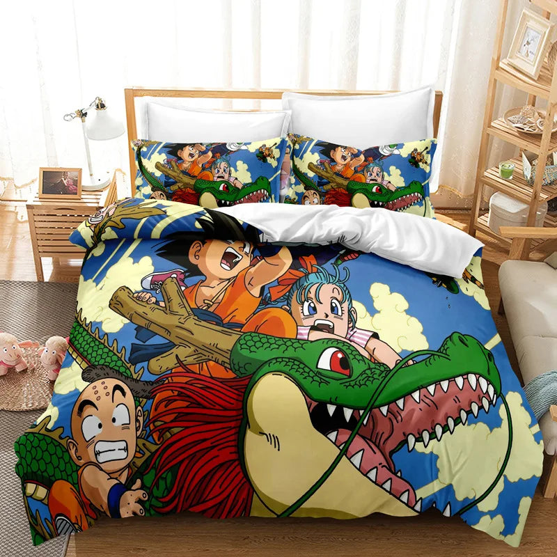 Goku Super Saiyan Dragon Ball Bedding Set – 2/3pcs Duvet Cover & Pillowcase 3D Anime Quilt Cover for Teens