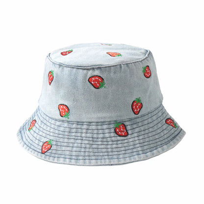 Embroidered Denim Bucket Hat – Summer Beach Fisherman Sun Hat for Men & Women | Cute Travel Cotton Sun Protection Cap, Wholesale Style