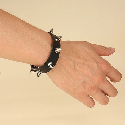 Punk Rock Hip Hop PU Leather Bracelet – Unisex Skull, Pentagram & Rivet Chain Bracelet, Trendy Party Jewelry Accessory