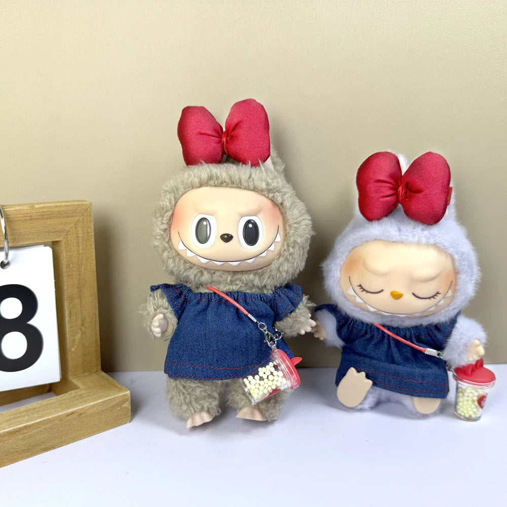 17cm Labubu Plush Doll Clothes – Macaron Outfit, Hair Accessories, DIY Clothing for V1 V2 Dolls & Kids Gift