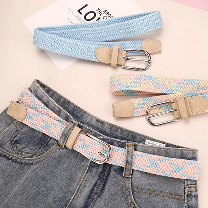 New No-Punching Elastic Women's Belt: Canvas Braided Belt with Pin Buckle - Ideal for Jeans and Student Wear