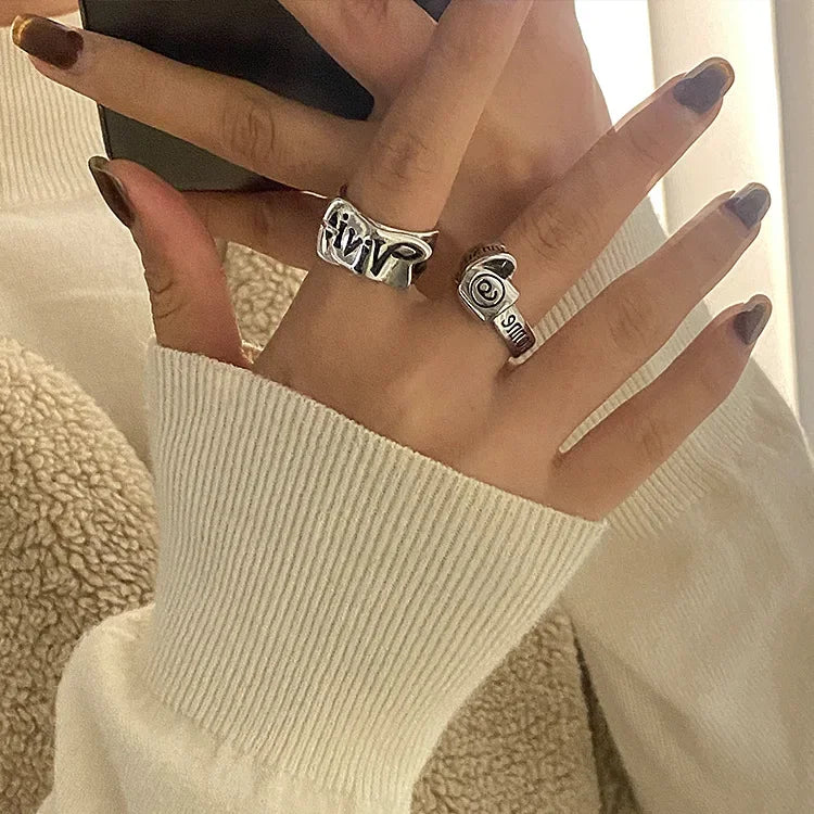 Personalized Girls' Open Ring – Retro Y2K English Letter Jewelry Accessory, 1/2pcs Party Gift