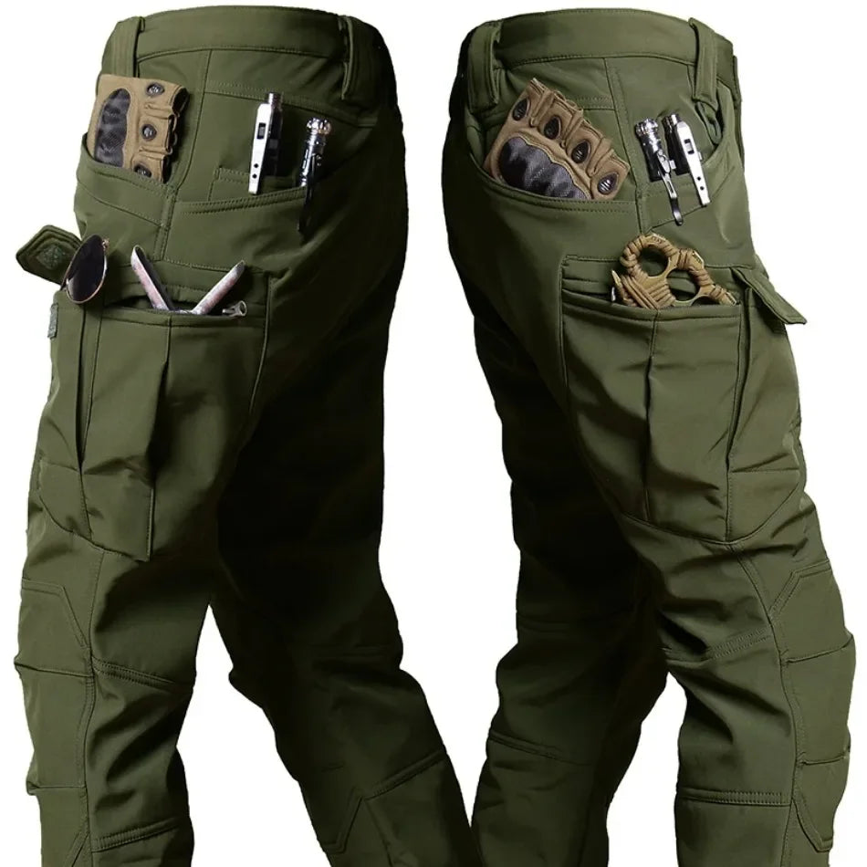 Men’s Winter Tactical Soft Shell Cargo Pants S–4XL – Windproof Waterproof Shark Skin Outdoor Multi-Pocket Combat Trousers