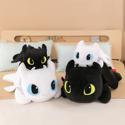 30/40cm Plush Dragon Toys — Kawaii White & Black Dinosaur Stuffed Animals for Boys & Girls