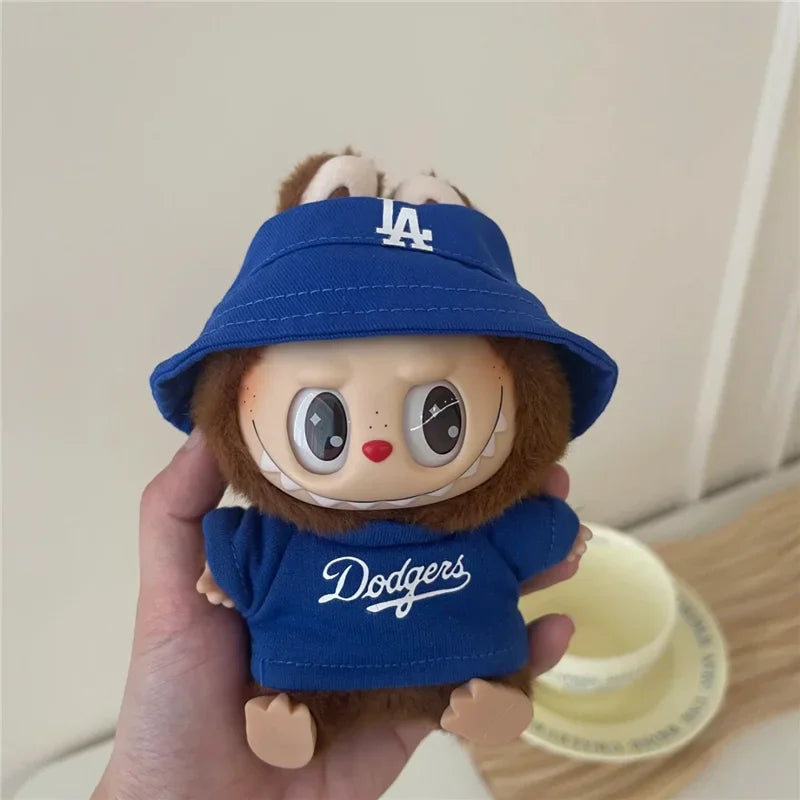 Labubu 15-17cm Doll Sports Outfit – LA Baseball & Trendy Tennis/Badminton Clothing, T-Shirt & Cargo Pants Set