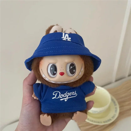 Labubu 15-17cm Doll Sports Outfit – LA Baseball & Trendy Tennis/Badminton Clothing, T-Shirt & Cargo Pants Set