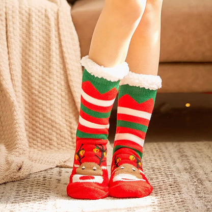 Winter Plush Women’s Non-Slip Floor Socks – Fuzzy Soft Penguin, Deer, Elk & Bear Slippers, Cozy Christmas Gift