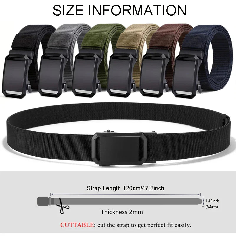 Newest Automatic Buckle Canvas Belt – Tactical Waist Belt for Men, Durable Casual Outdoor, Hunting, Golf & Adventure Training Pants