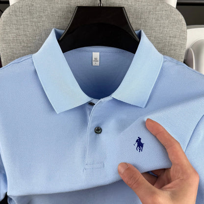 Men’s 100% Cotton Polo Shirt - Luxury Short Sleeve Golf Top with Embroidered Pony Design for Summer Casual Fashion