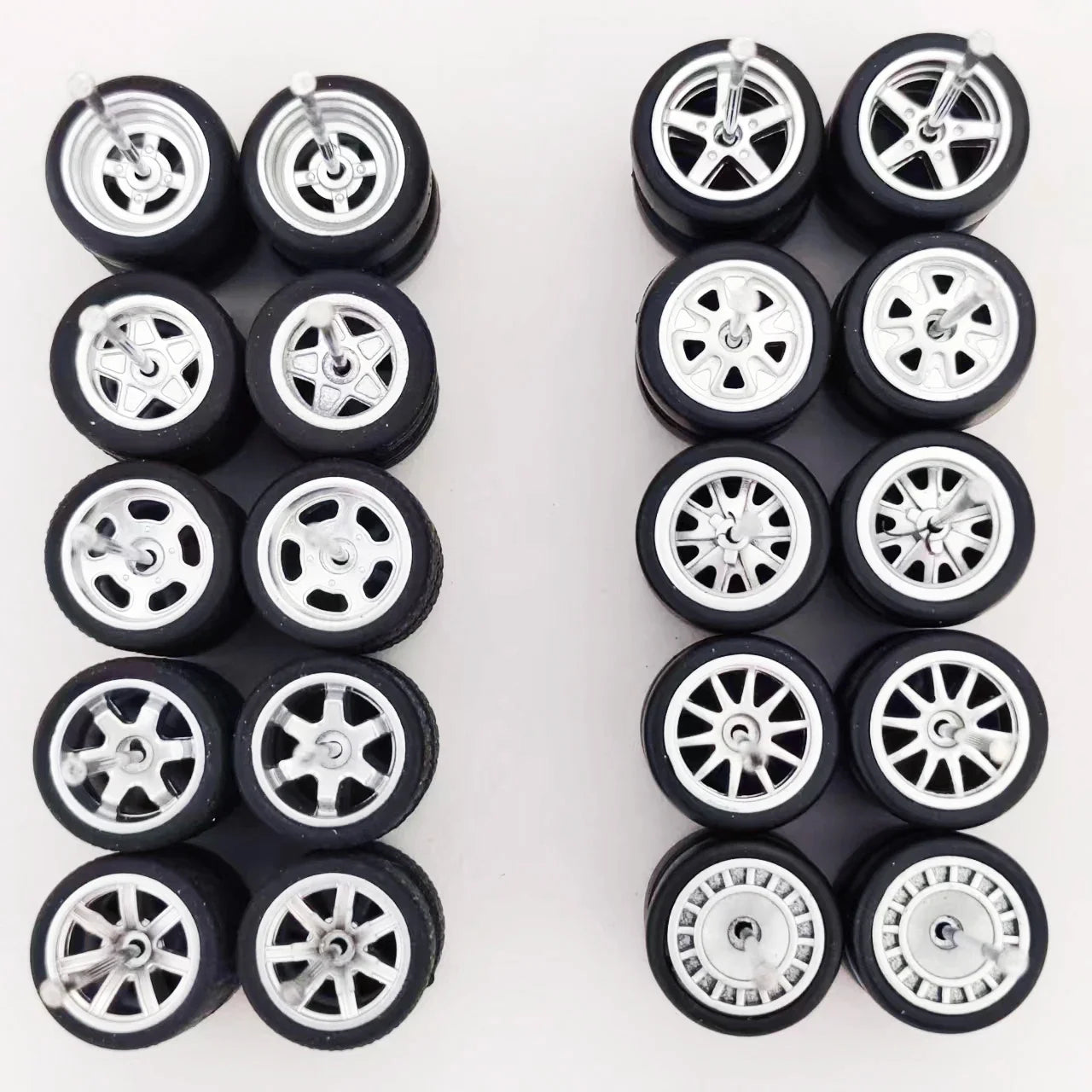 1:64 Alloy Car Wheels & Rubber Tires Set - Replacement Axles for Hot Wheels, Matchbox & Model Cars