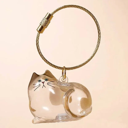 Ginger Cat Keychain Pendant – Siamese Calico Backpack Charm, Hair Storage Box Hanging Pet Grooming Travel Accessory