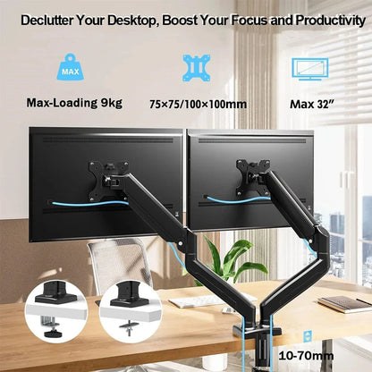 Dual Monitor Desk Mount – Mechanical Arm, VESA 100x100mm, Height Adjustable, Supports 32" Screens & 19.8 lbs per Screen