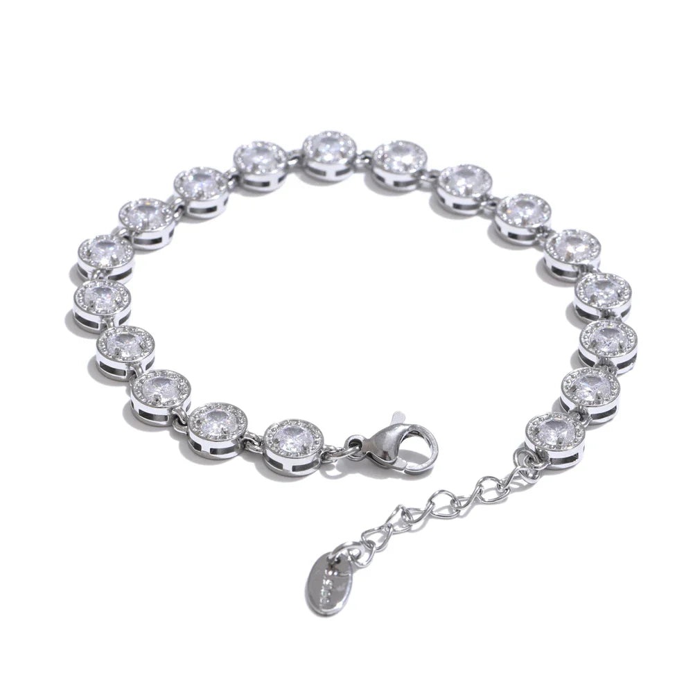 NiNice 316L Stainless Steel Jewelry Set – Colorful Cubic Zirconia Necklace and Bracelet, Exquisite Luxury Fashion Design