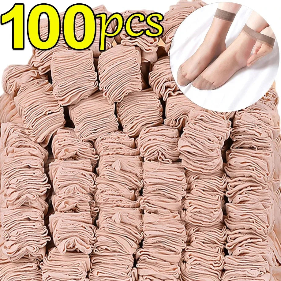 10–50 Pairs Transparent Summer Socks – Ultrathin Nylon Ankle Socks for Women, Elastic Crystal Silk Short Meias