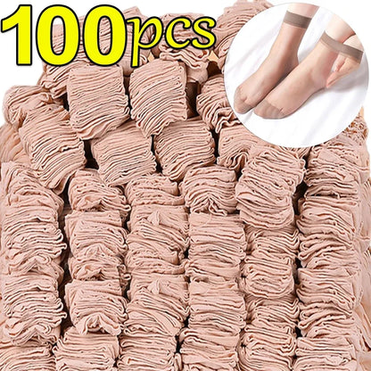 10–50 Pairs Transparent Summer Socks – Ultrathin Nylon Ankle Socks for Women, Elastic Crystal Silk Short Meias