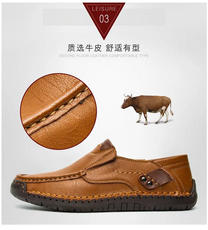 Handmade Leather Men’s Loafers – Casual Slip-On Flats, Comfortable Outdoor Walking Shoes