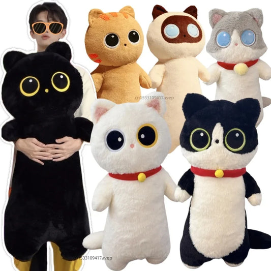 Kawaii Siamese Cat Plush Toy – Long Oblong Orange & Black Kitten Nap Pillow for Kids, Bed Decor & Hug Cushion