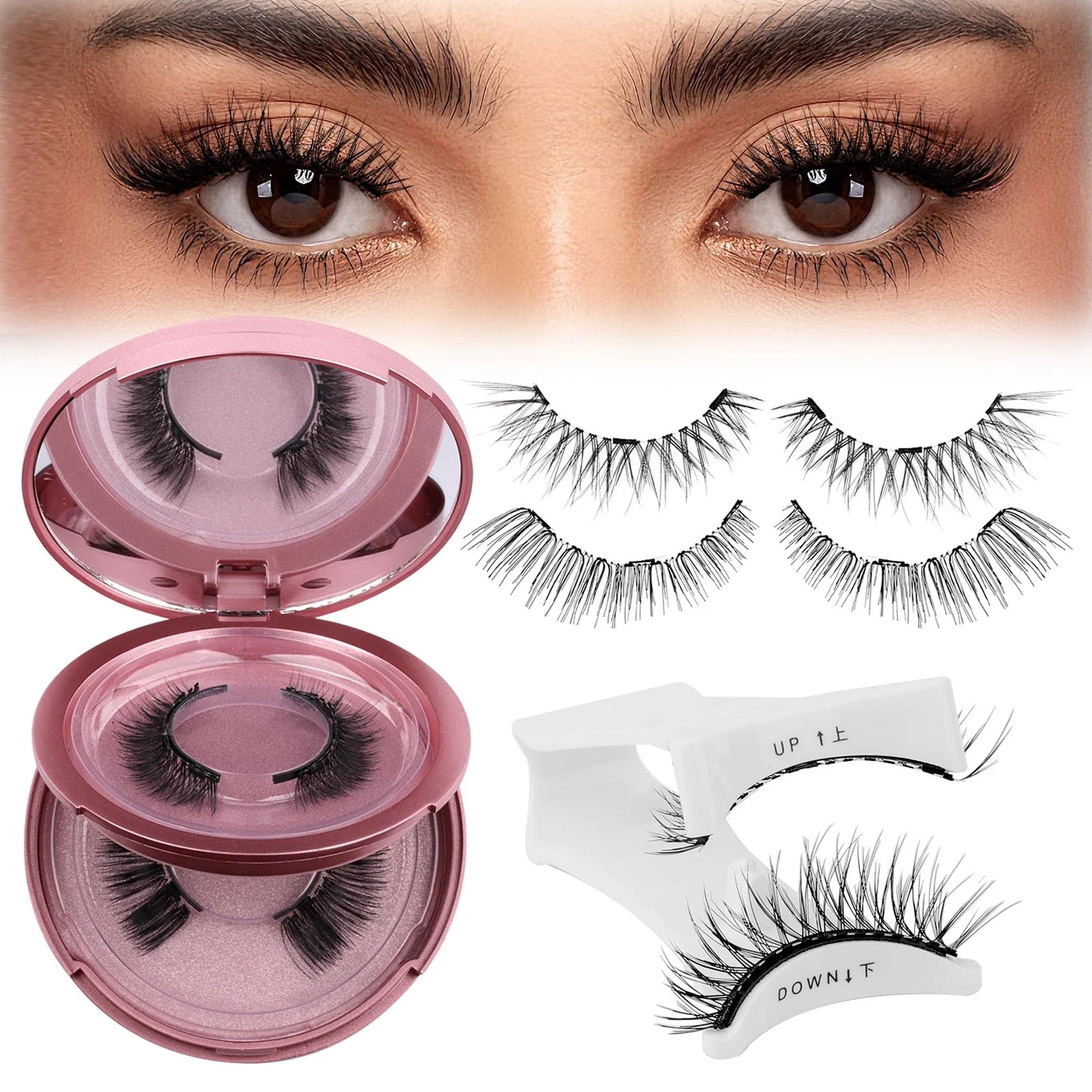 GEMERRY Magnetic Eyelashes Set with Applicator – Natural Look Reusable No Glue Soft Strip False Lashes Makeup Kit