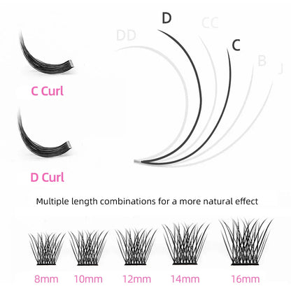 DIY 144 Cluster Lashes – Natural C/D Curl Individual Mink Eyelashes, Free Shipping, Home Makeup Supplies