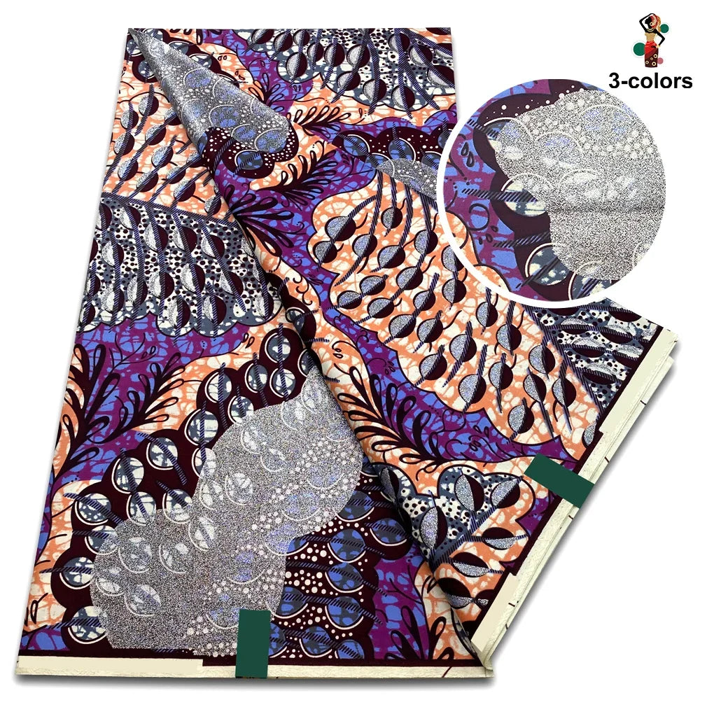 African Glitter Golden Wax Fabric - Nigerian Ankara Gold Print 6 Yards Sewing Material
